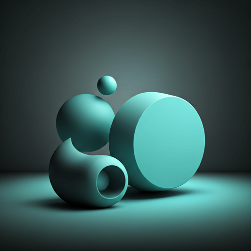 Abstract 3D geometric shapes in teal and dark grey lighting